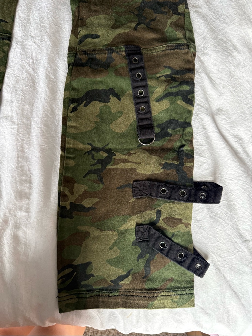 Social Collision Camo Strap Flare Pants Size 11 Green Military Buckle - Picture 3 of 9